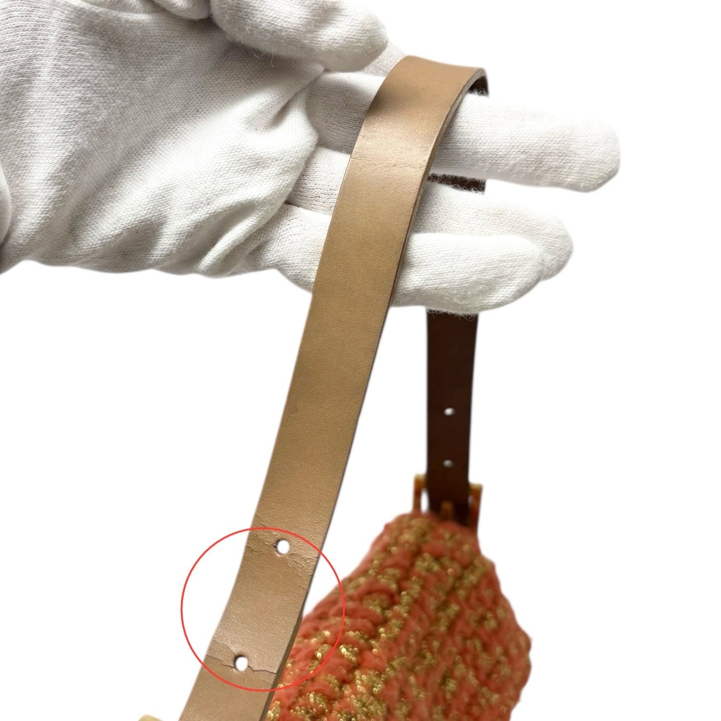 FENDI Vintage FF Mamma Baguette Wool Knit Shoulder Bag Glitter Orange Beige