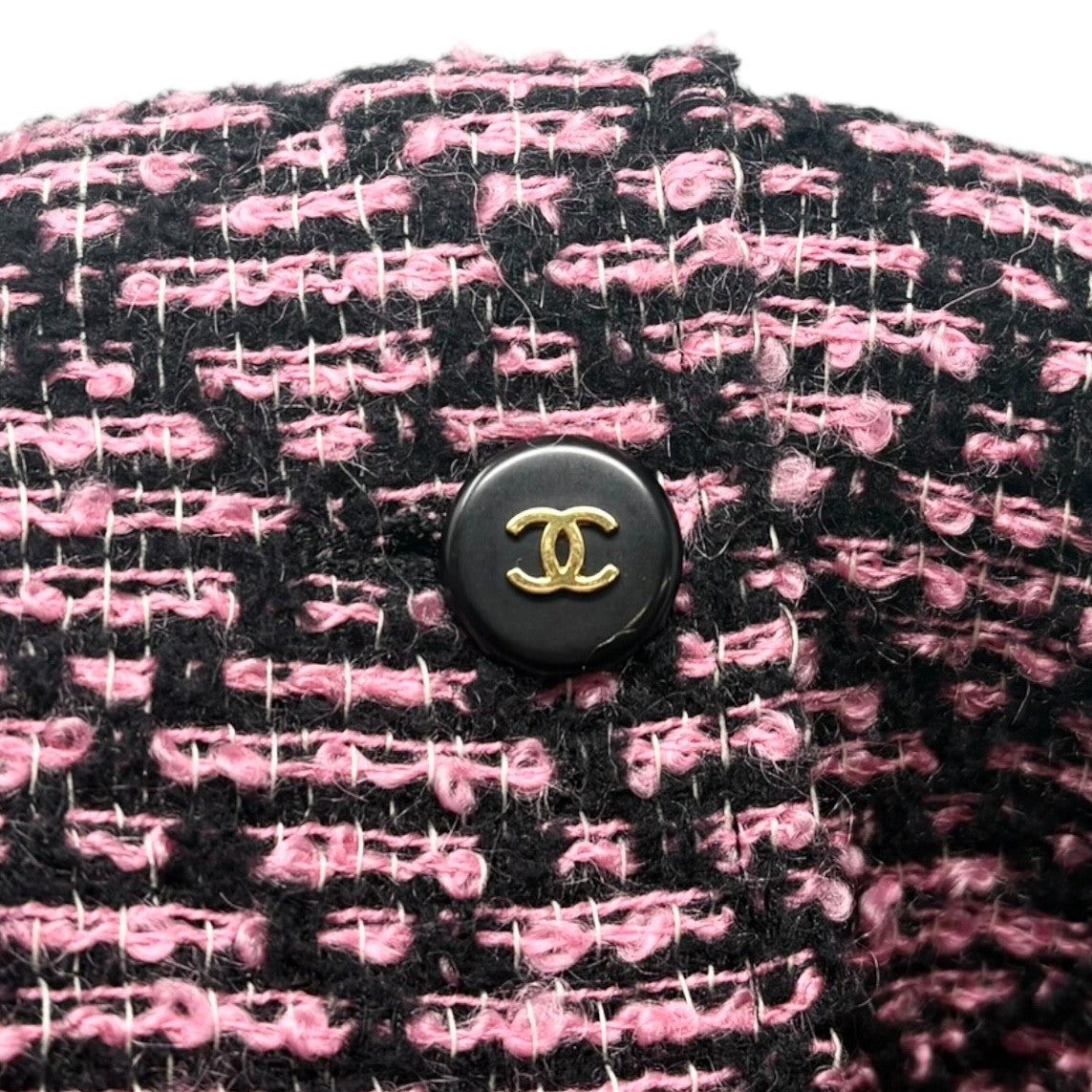 CHANEL Vintage 95A CC Logo Tweed Jacket #44 Pink Black Button Wool 902592