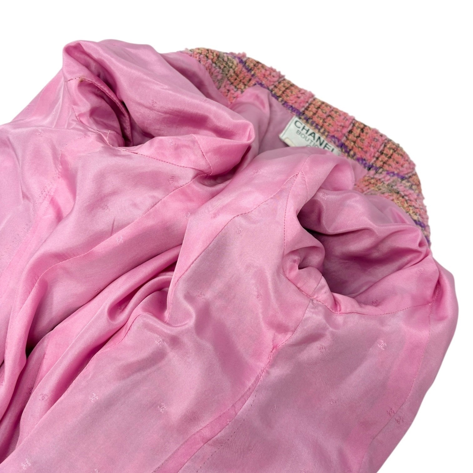 CHANEL Vintage 94A CC Logo Button Tweed Blazer Jacket Pink Multicolor Wool