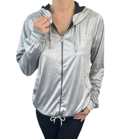 CHANEL Vintage P43484 Big CC Logo Zip Hoodie Jacket  #42 Silver Black 901958
