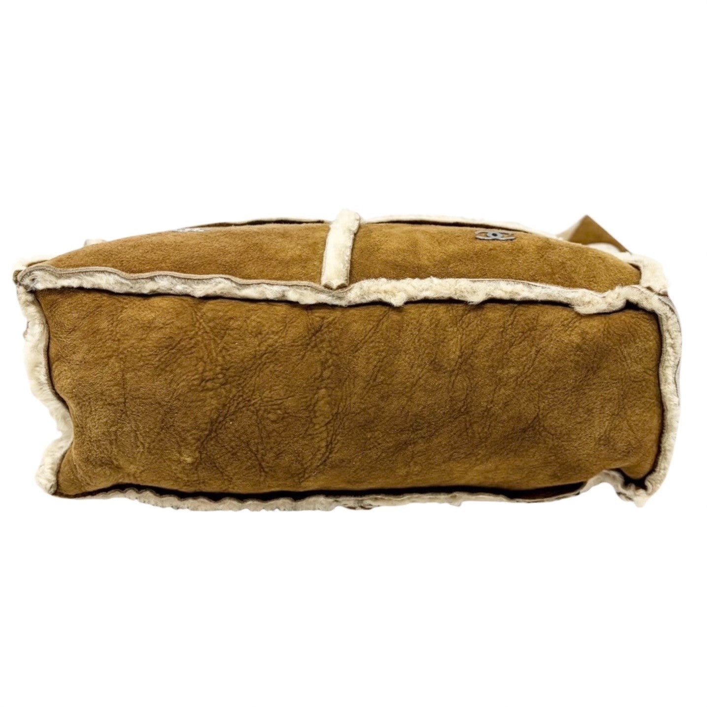 CHANEL Vintage CC Logo Shearling Crossbody Bag Brown Cream Mouton Suede Boa