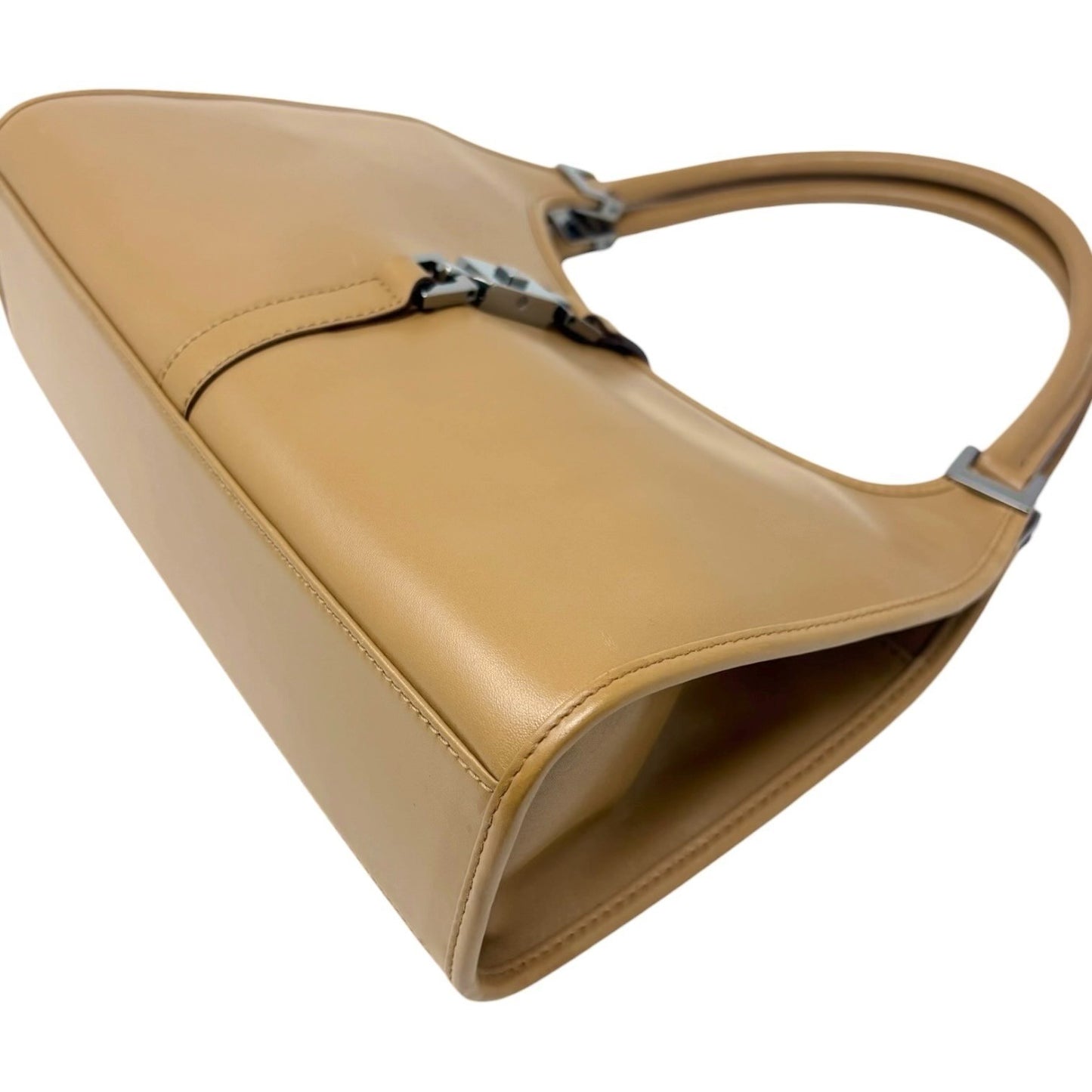 GUCCI Vintage Jackie Logo Hobo Shoulder Bag Handbag Brown Silver Leather