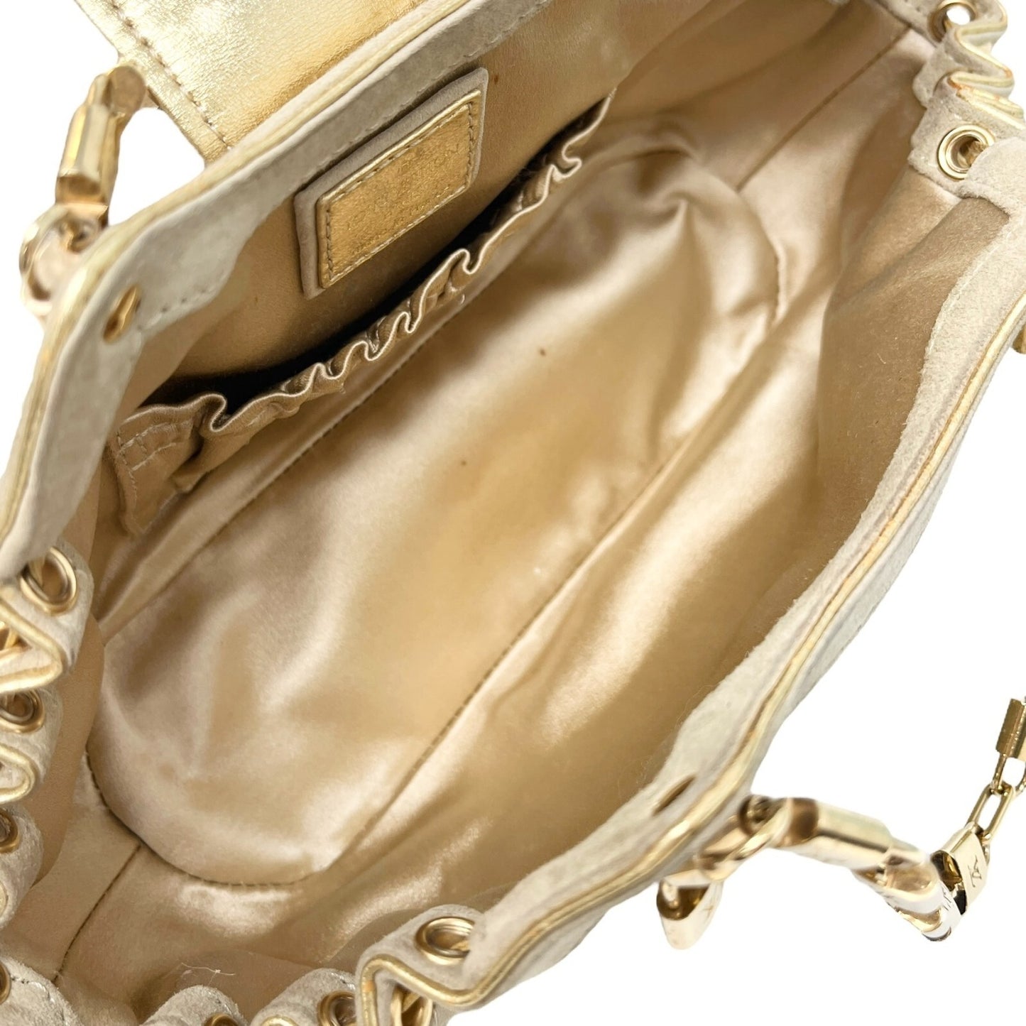 LOUIS VUITTON Vintage LV Monogram Extraordinary Theda Mini Bag Beige Gold Suede