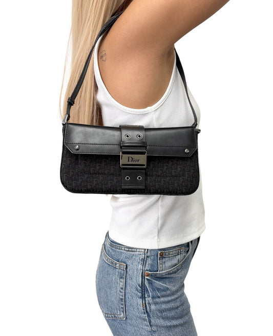 Christian Dior Vintage Street Chic Trotter Monogram Shoulder Bag Black 901846