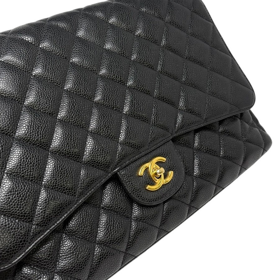 CHANEL Vintage CC Turnlock Quilted Chain Shoulder Bag Black Gold Leather 902228