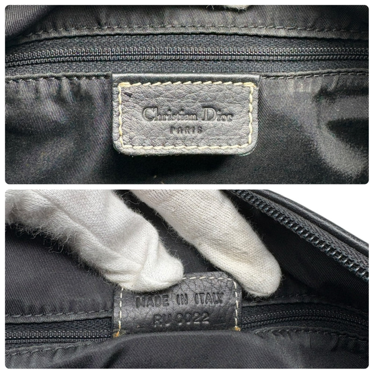 Christian Dior Vintage Padlock Double Handle Bag Handbag Black Leather 902348
