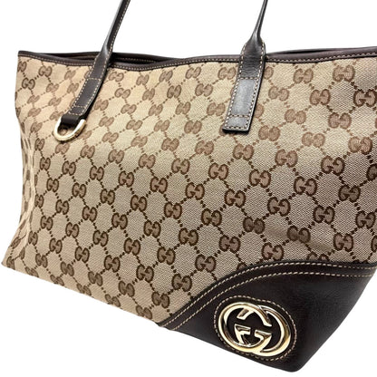 GUCCI Vintage GG Monogram Tote Shoulder Bag Brown Beige Canvas Leather 902829