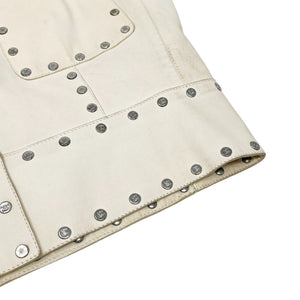 CELINE Vintage Logo Button Cropped Leather Jacket #38 Studs Cream Silver RankAB