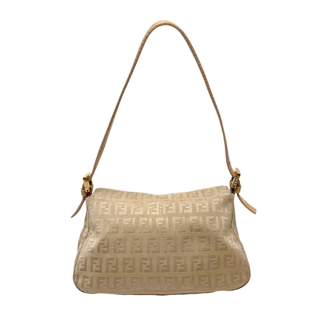 FENDI Vintage FF Logo Zucchino Mamma Baguette Shoulder Bag Beige Gold