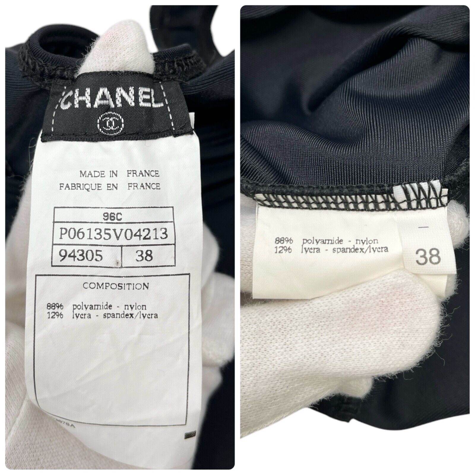 CHANEL Vintage 96C CC Logo Swimsuit Swimwear #38 One Piece Black White Nylon