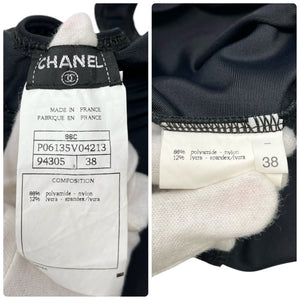 CHANEL Vintage 96C CC Logo Swimsuit Swimwear #38 One Piece Black White Nylon