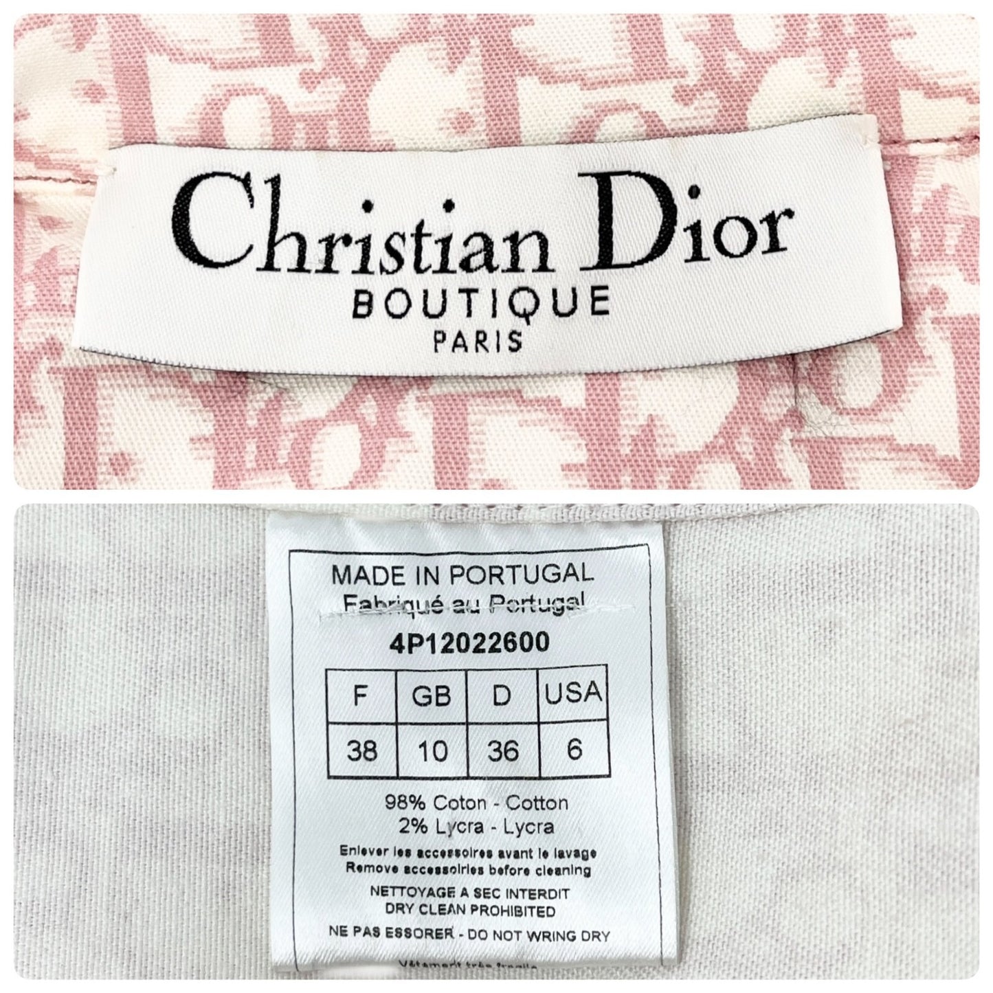 Christian Dior Vintage 2004 Trotter Monogram Vest Jacket #38 Pink White Cotton