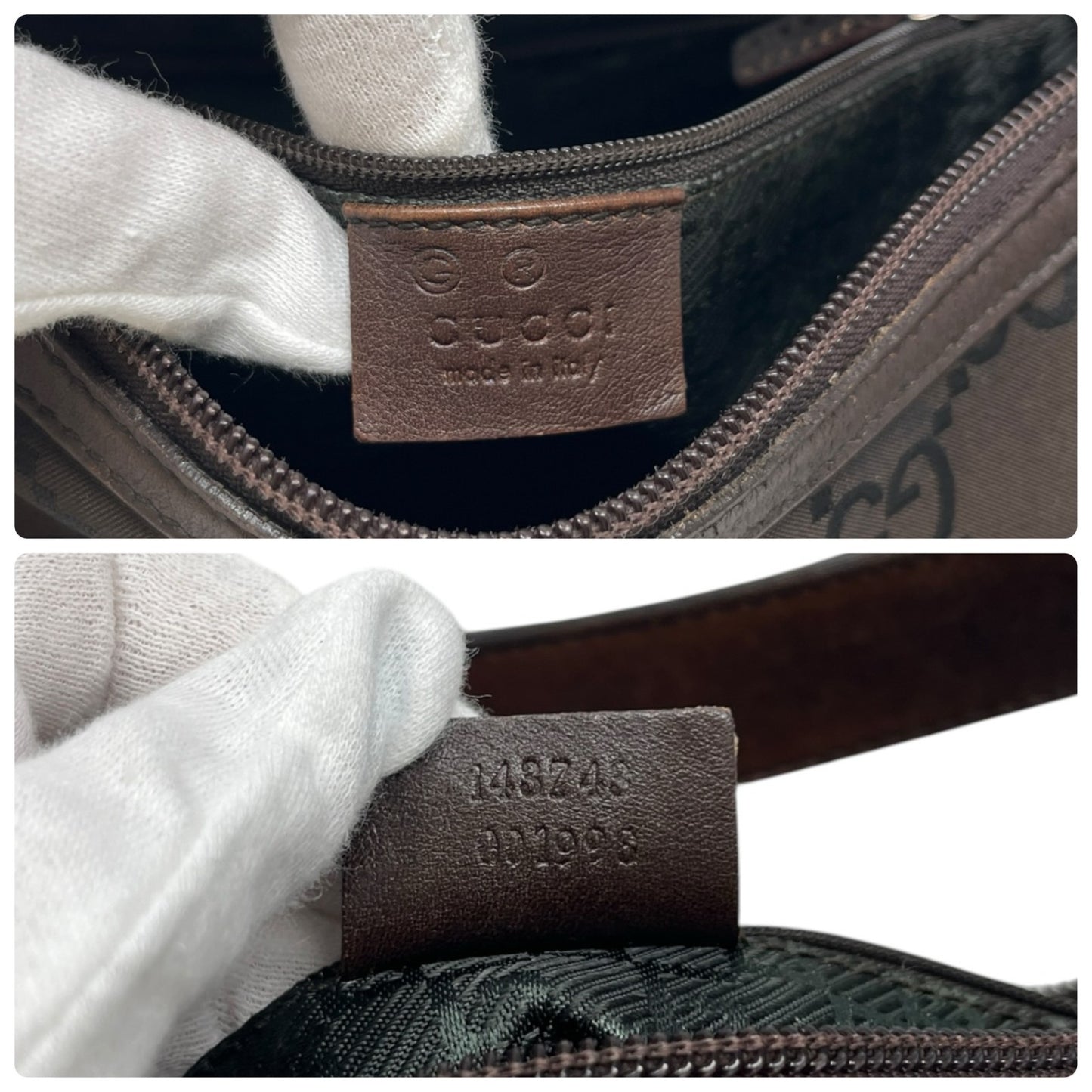 GUCCI Vintage GG Monogram Hobo Shoulder Bag Brown Nylon Leather 902271