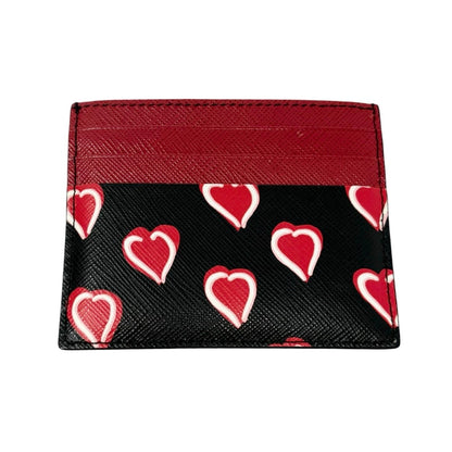 PRADA Vintage Triangle Logo Heart Wallet Card Holder Black Red Leather 902284