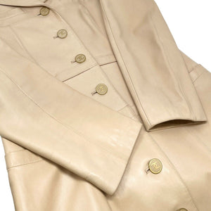 CHANEL Vintage 01A CC Mark Button Leather Coat #40 Long Jacket Cream Rank AB