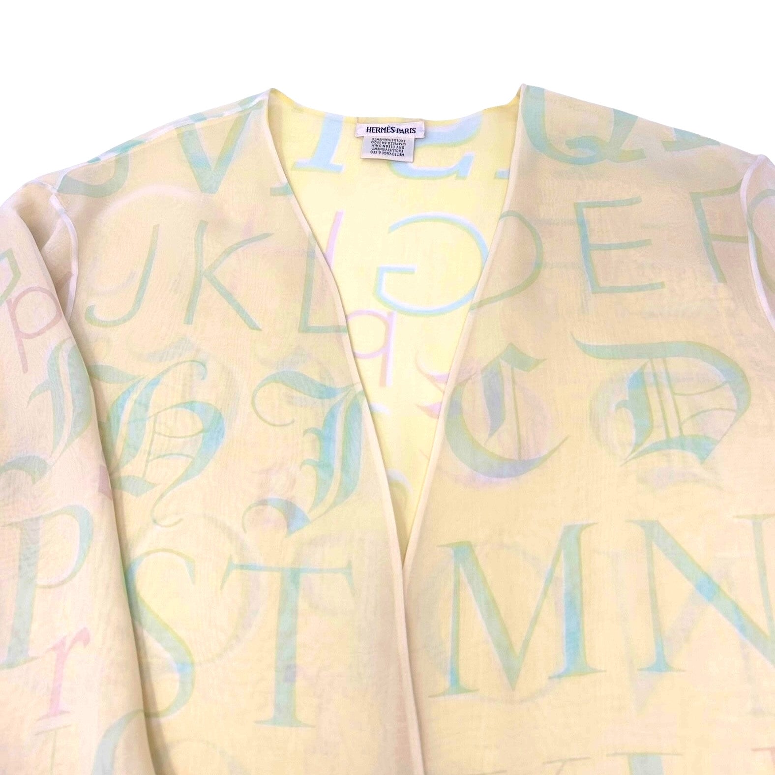 HERMES Vintage Logo Ensemble Set Shirt Sleeveless See-though #38 Yellow Silk