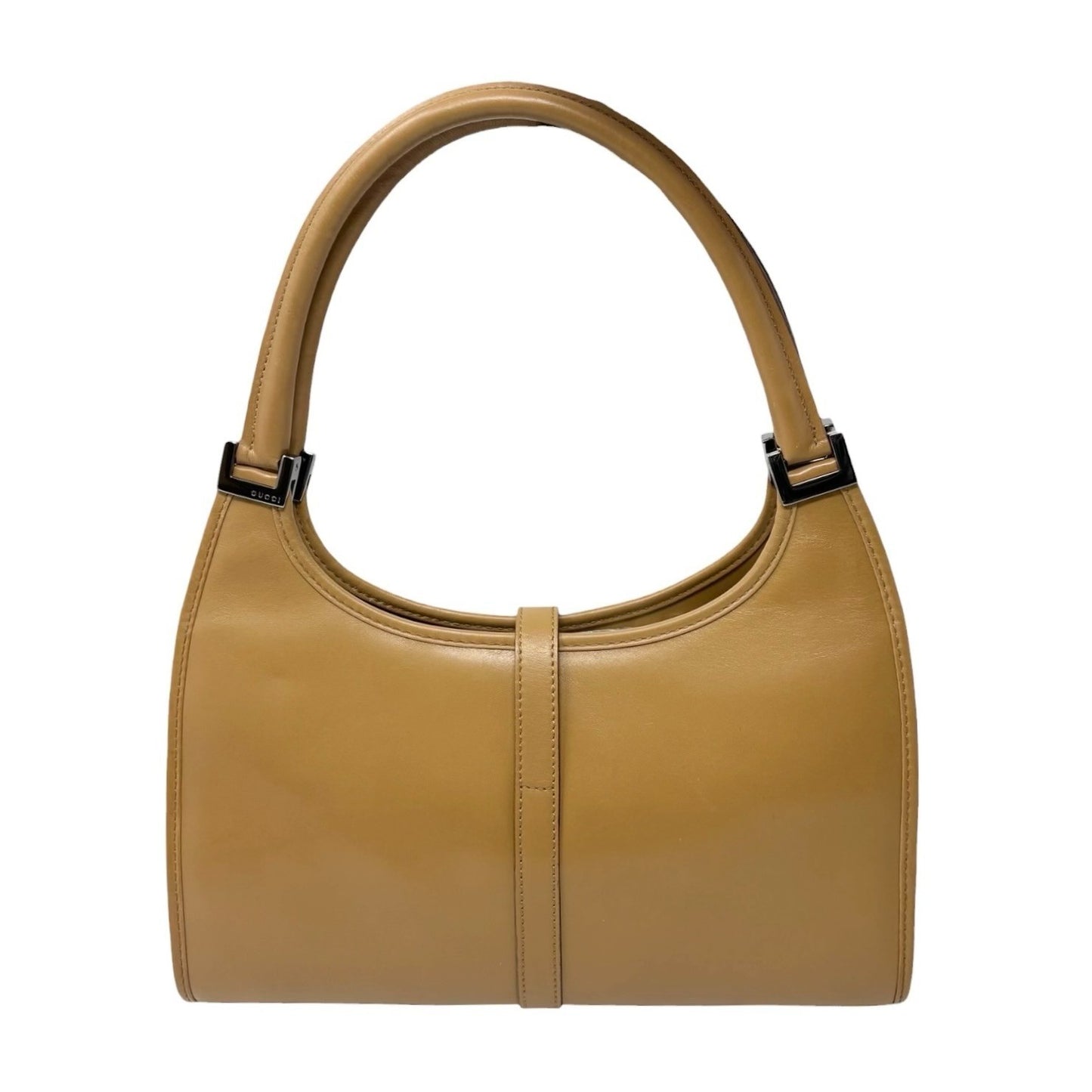 GUCCI Vintage Jackie Logo Hobo Shoulder Bag Handbag Brown Silver Leather