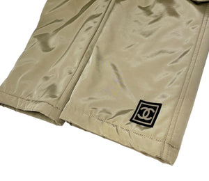 CHANEL Sport Vintage 02A CC Logo Pants #36 Snap Zip Beige Nylon Rank AB