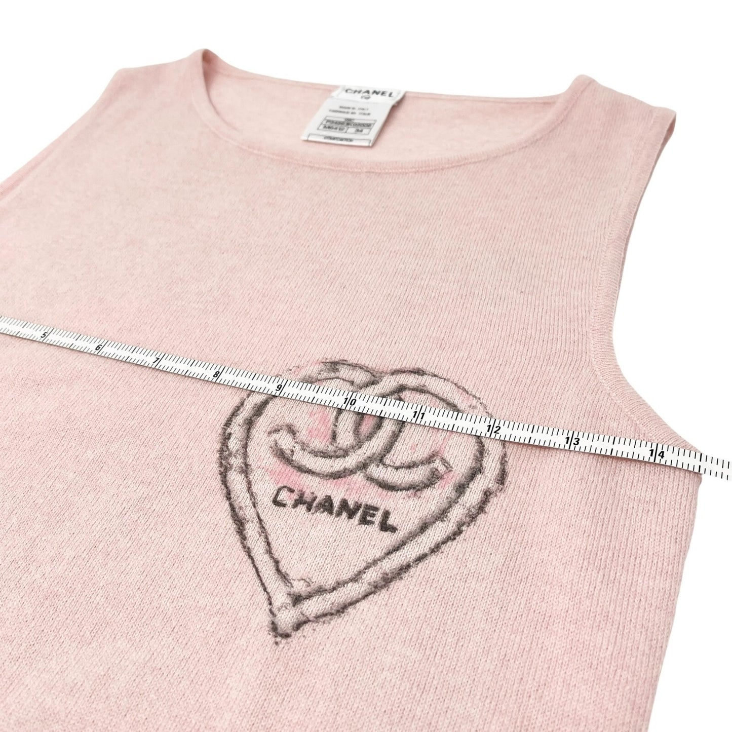 CHANEL Vintage 09C CC Mark Logo Heart Knit Tank Top #34 Pink Cashmere Rank AB+