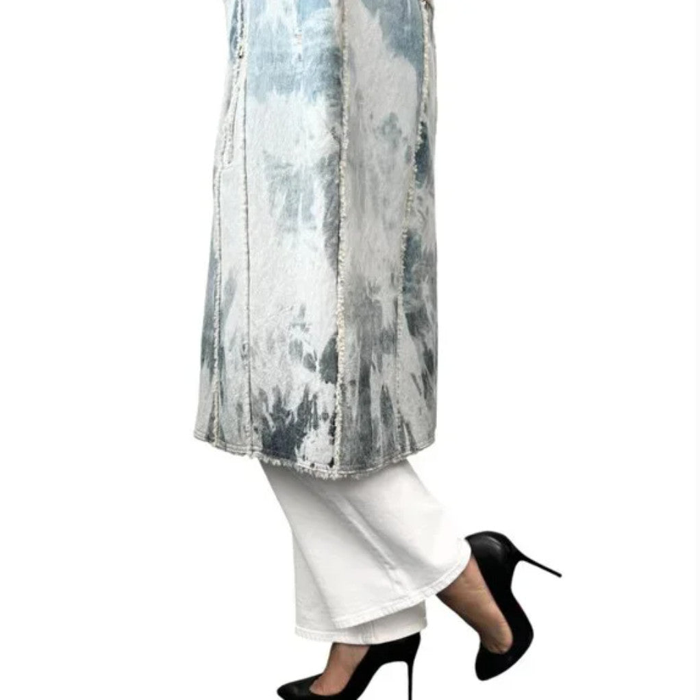 Christian Dior Vintage 2000 Tie-Dye Mouton Long Jacket Coat #40 Light Blue