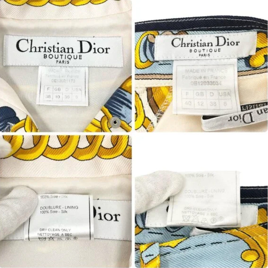 Christian Dior Vintage 2000 Spring Jacket Skirt Set #38 #40 Cream Gold Silk