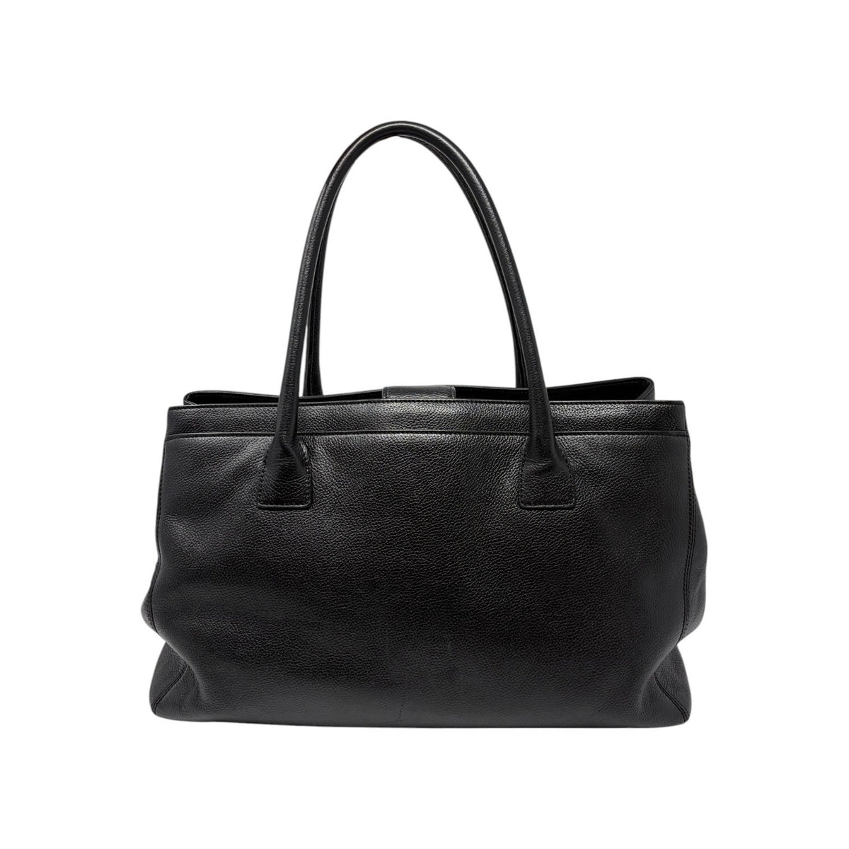 CHANEL CC Turnlock Executive Tote Shoulder Bag Black Gold Leather 902459