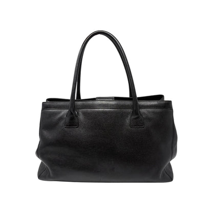 CHANEL CC Turnlock Executive Tote Shoulder Bag Black Gold Leather 902459
