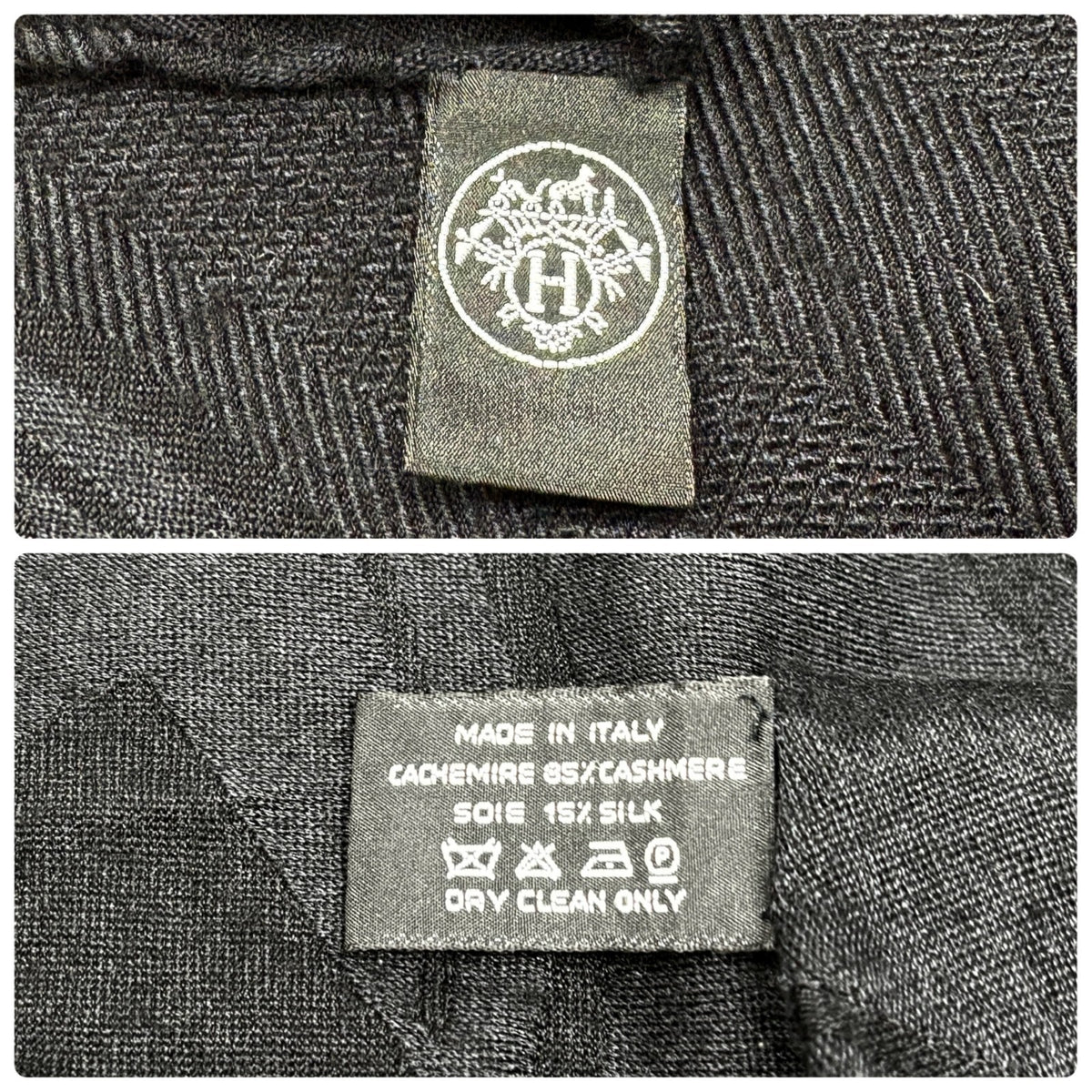 HERMES Vintage New Libris H Logo Cashmere Scarf Wrap Shawl Black 902811