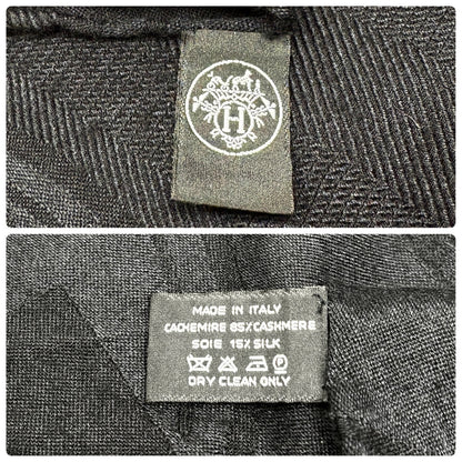HERMES Vintage New Libris H Logo Cashmere Scarf Wrap Shawl Black 902811