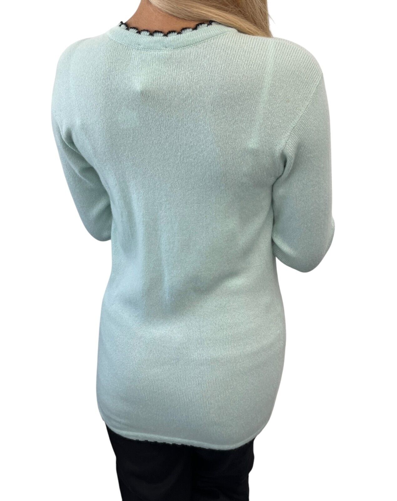CHANEL Vintage 94C CC Logo Trimmed Cardigan Knit Top Light Green Cashmere
