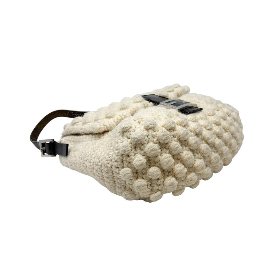 FENDI Vintage FF Logo Knit Mamma Baguette Shoulder Bag Wool Cream 902239