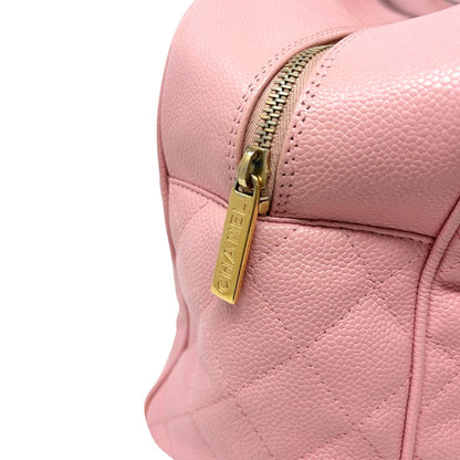 CHANEL Vintage Bic CC Logo Timeless Quilted Leather Boston Bag Pink 902272