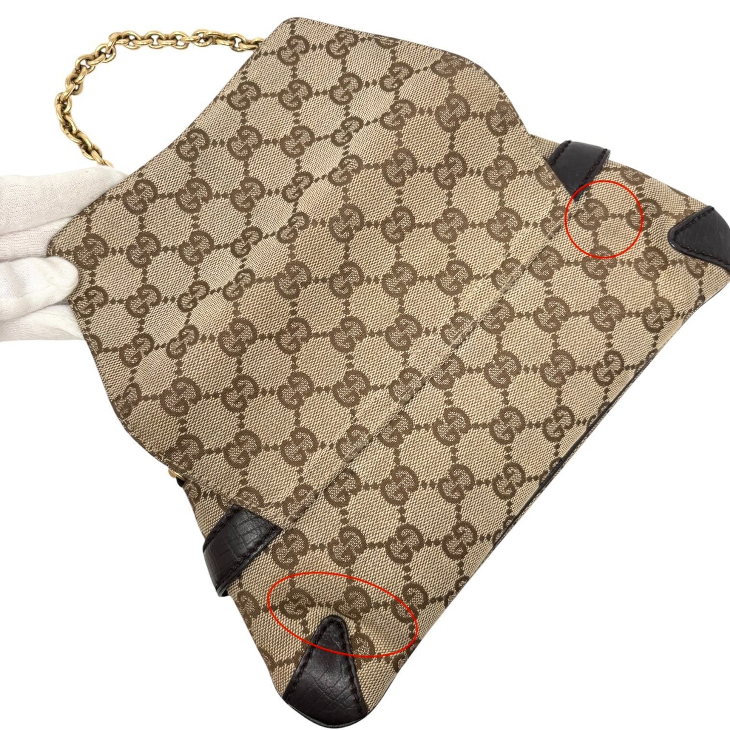 GUCCI Vintage GG Monogram Logo Horsebit Shoulder Bag Brown Gold Canvas 901880