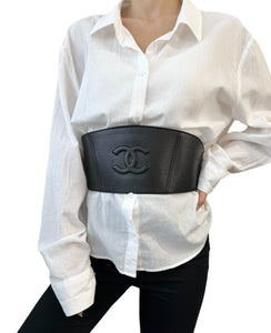 CHANEL Vintage 94A Runway CC High Waist Heavy Weight Belt #75/30 Black Rank AB