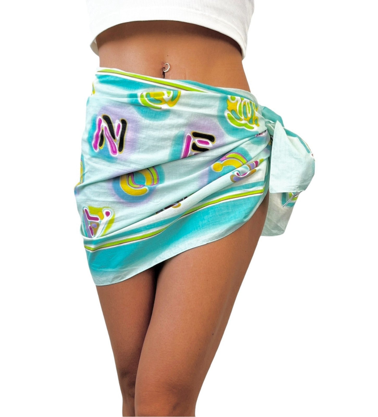 CHANEL Vintage CC Mark Logo Scarf Wrap Mint Green Multicolor Cotton Accessory