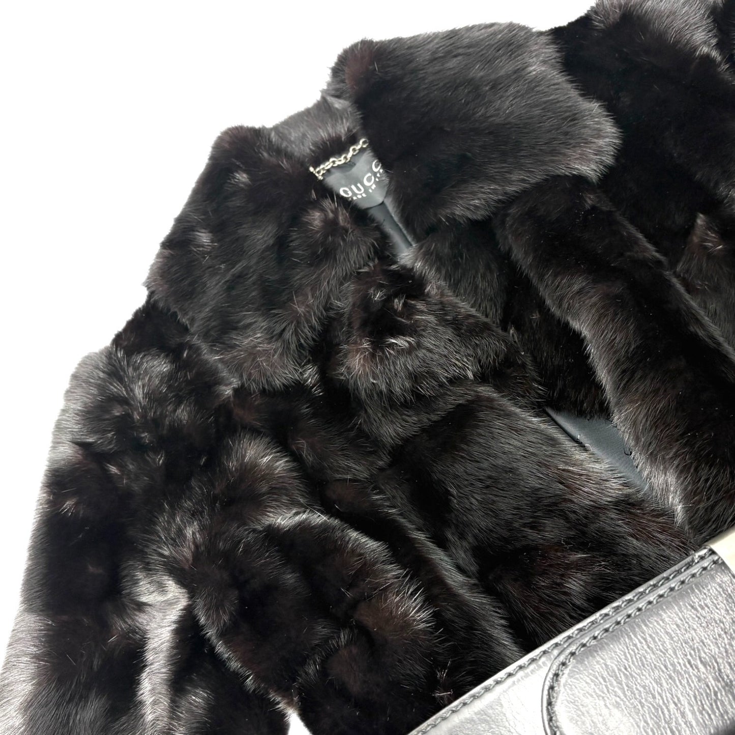 GUCCI Vintage Logo Belted Fur Leopard Long Coat Jacket #40 Black Brown Leather