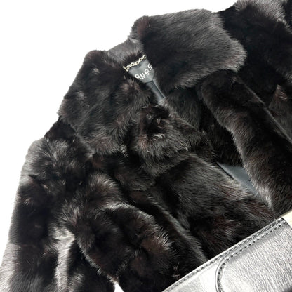 GUCCI Vintage Logo Belted Fur Leopard Long Coat Jacket #40 Black Brown Leather