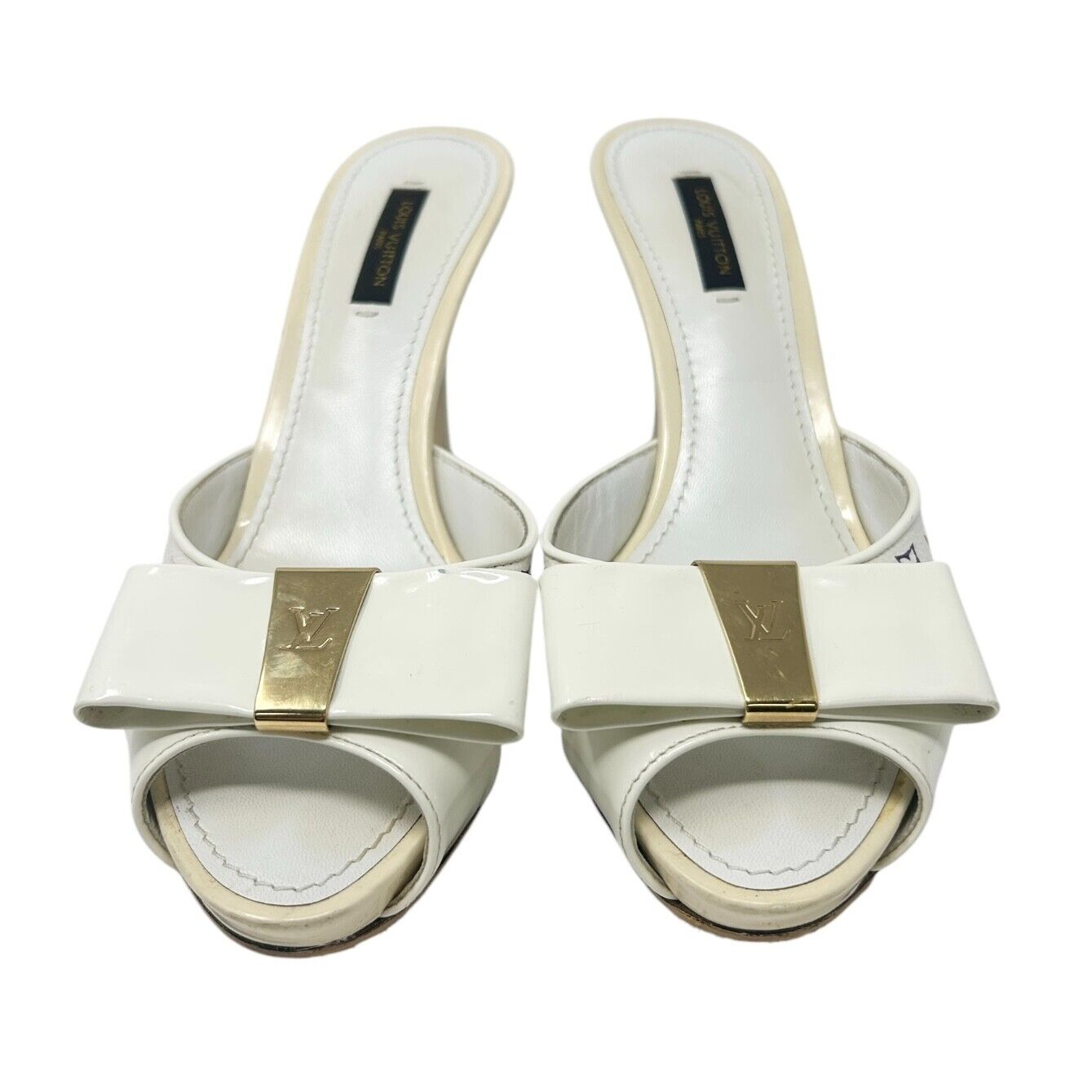 LOUIS VUITTON Vintage LV Logo Monogram Multicolor Sandals #36.5 Heels Leather