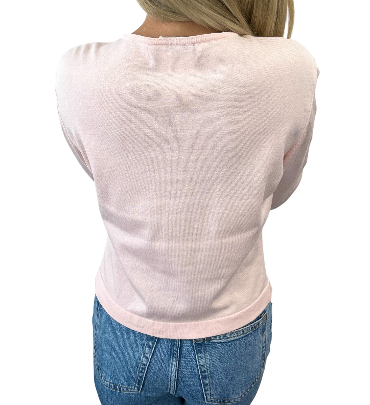 CHANEL Vintage CC Mark Logo Cardigan Pink Cotton Button Long Sleeve Top Pockets