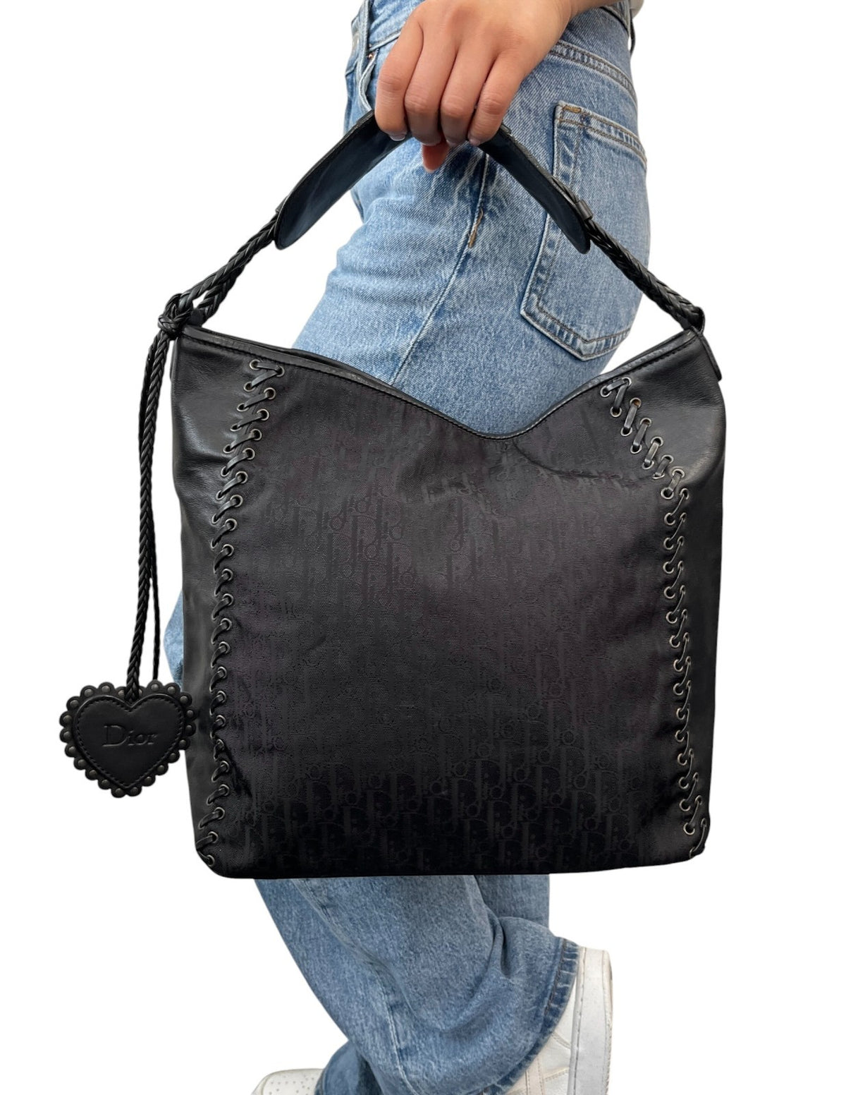 Christian Dior Vintage Trotter Monogram Canvas Ethnic Bag Heart Black 902480