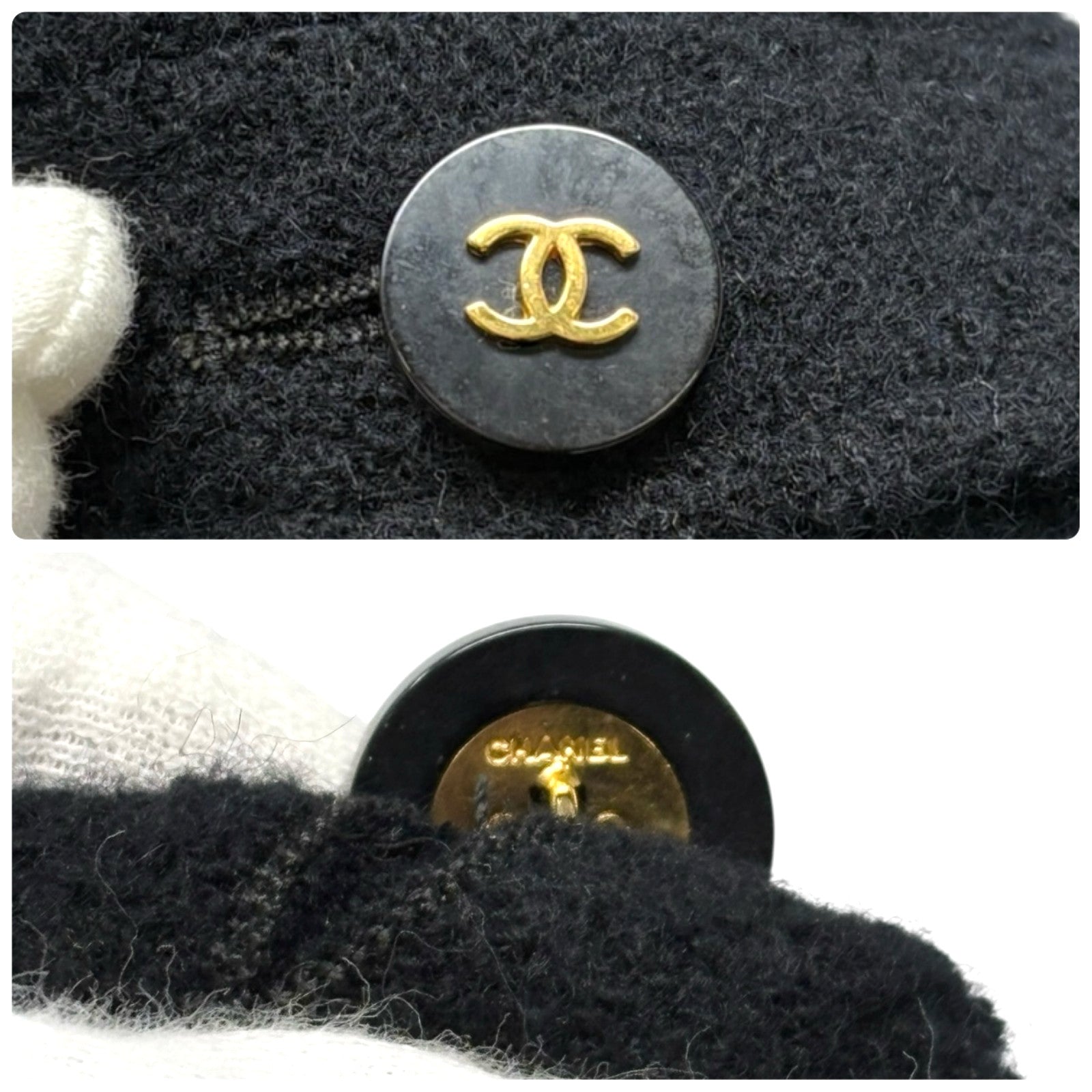 CHANEL Vintage 95A CC Mark Logo Jacket #38 Mohair Wool Black Gold Button
