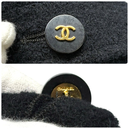 CHANEL Vintage 95A CC Mark Logo Jacket #38 Mohair Wool Black Gold Button