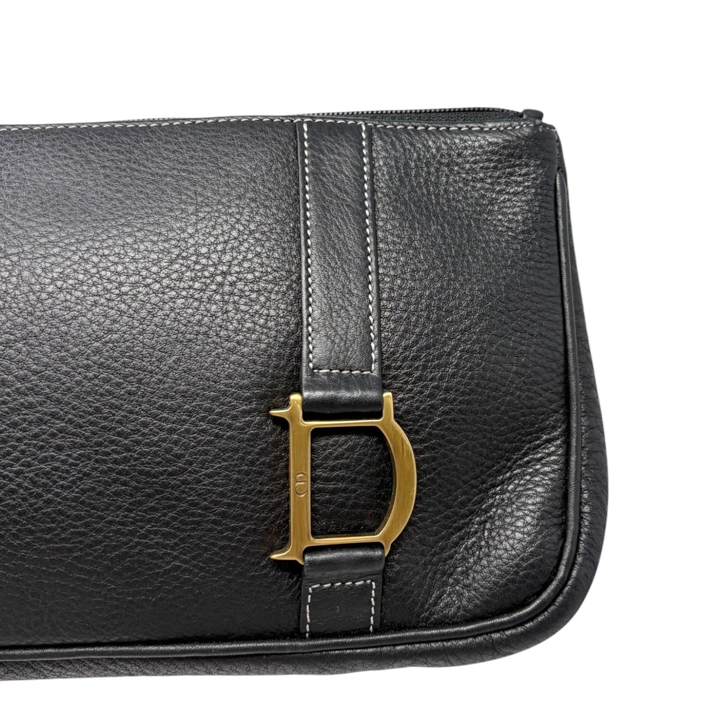 Christian Dior Vintage 2001 CD Logo Leather Bag Pochette Pouch Clutch Black