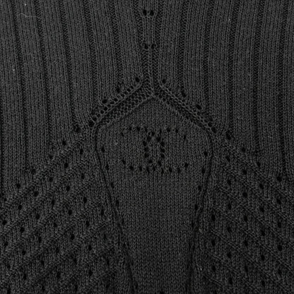 CHANEL Vintage 04P CC Logo Punching Knit Top T-shirt #38 Black Short Sleeve