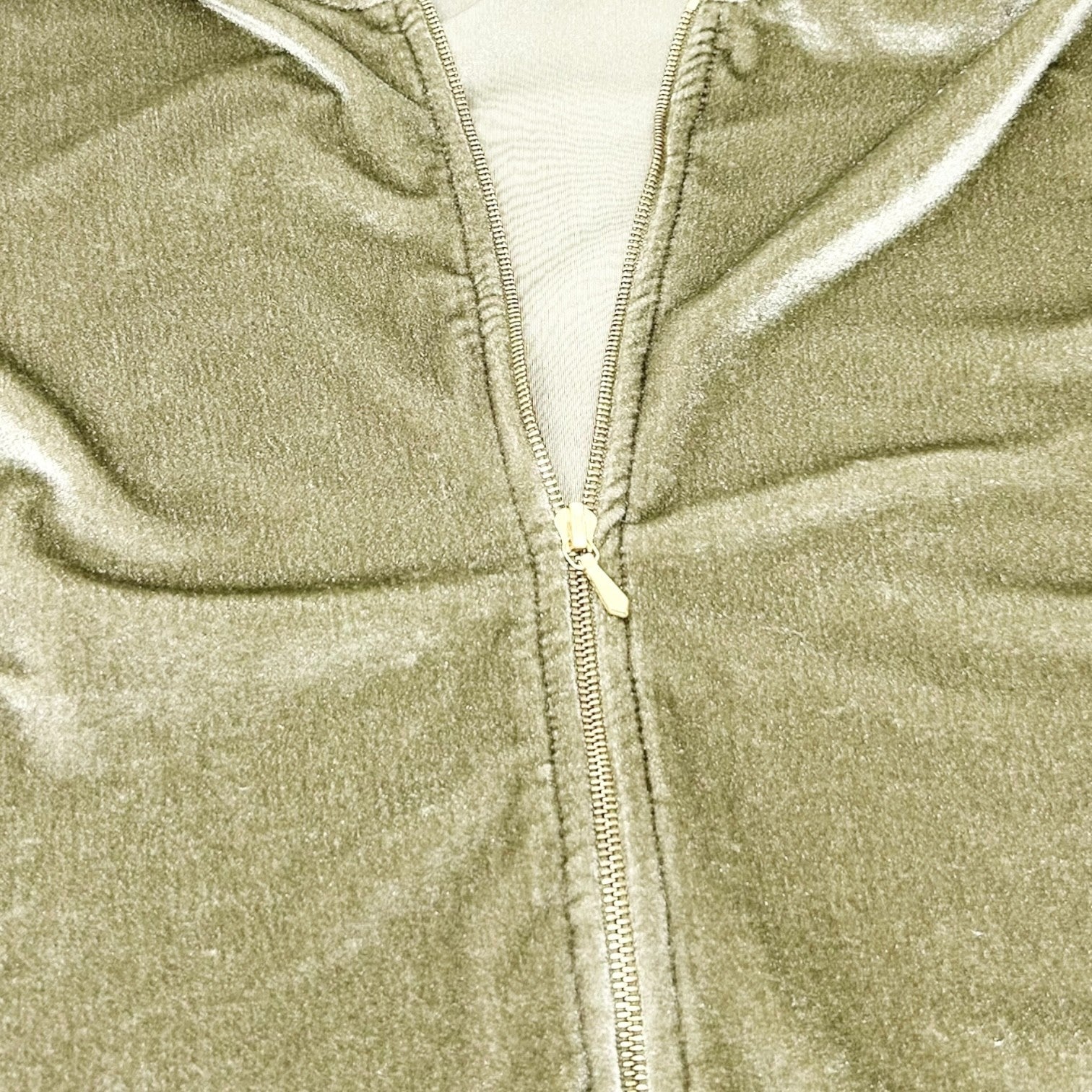 CHANEL Vintage 05C Hoodie Parka Jacket Cropped Zip Velvet #36 Khaki Nylon Zip