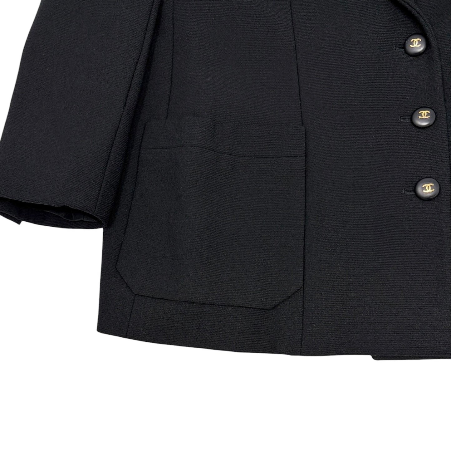 CHANEL Vintage 95C CC Logo Button Blazer Jacket #40 Black Gold Wool 901986