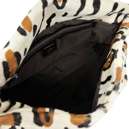 FENDI Vintage FF Leopard Mamma Baguette Bag Pony Calf Hair Ivory Brown 902818