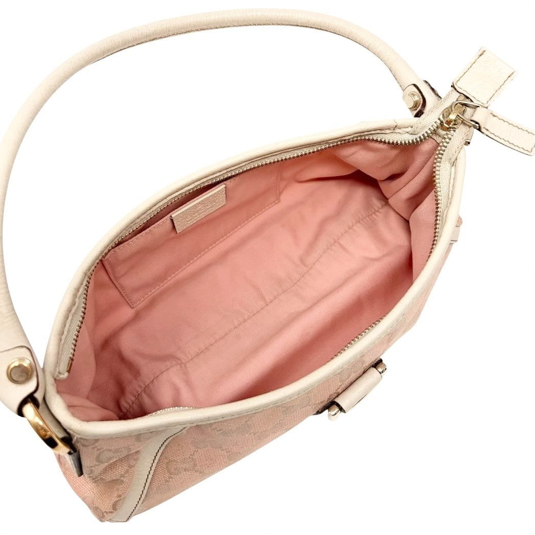 GUCCI Vintage GG Monogram Abbey Shoulder Bag Pochette Pink White Canvas 901804