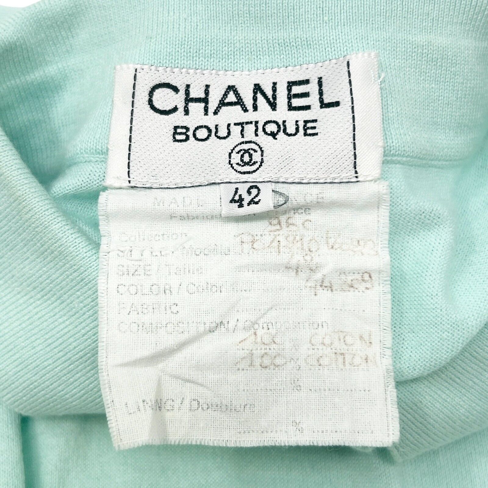 CHANEL Vintage 95C CC Logo Polo T-shirt Top #42 Green Gold Cotton Rank B