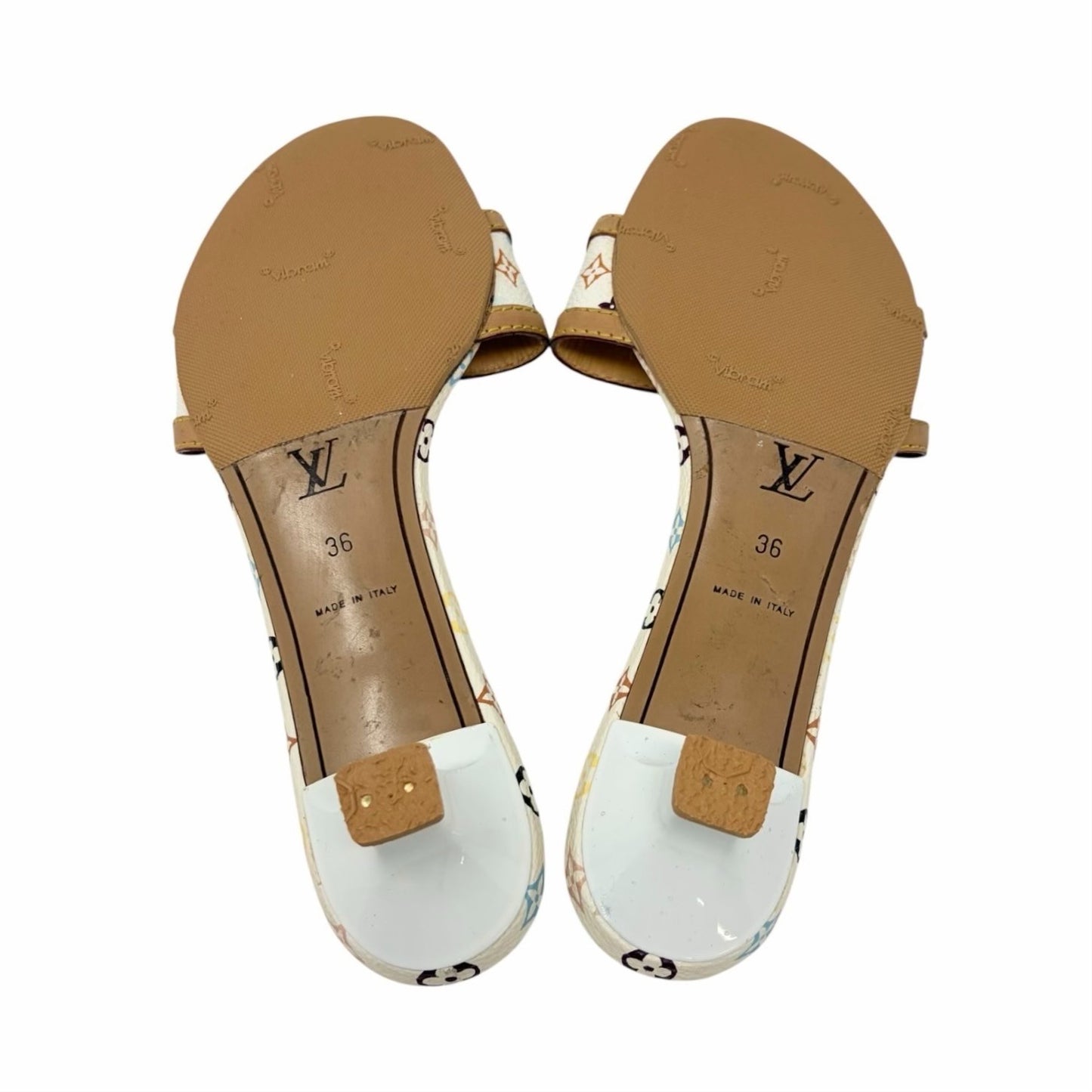 LOUIS VUITTON Vintage Monogram Multicolor Sandals Heels #36 White Beige